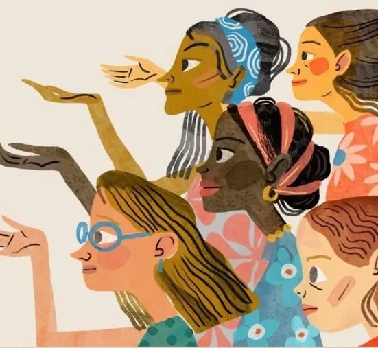 Illustration of a diverse group of people talking together