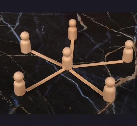 Wooden figures connected to one another by sticks